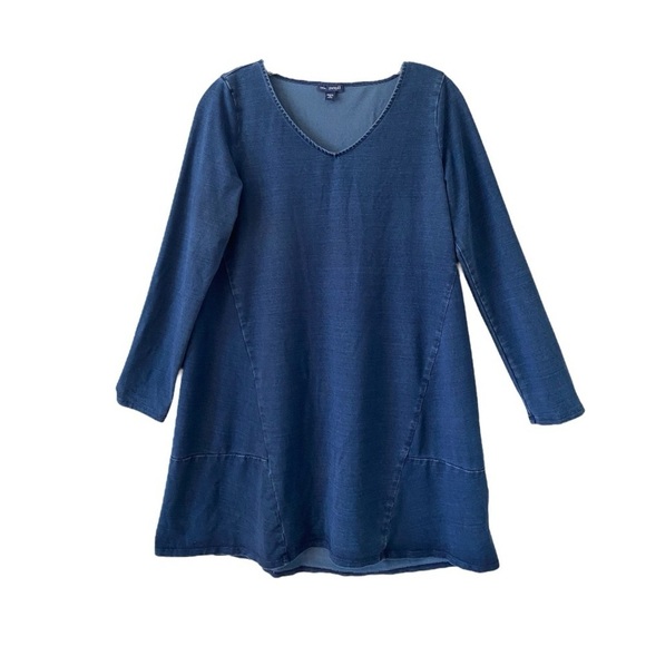 Pure J Jill Indigo Shift Blue Lyocell A-Line V-Neck Long Sleeve Soft Dress - Picture 1 of 5